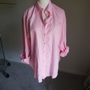 Babaton Linen Blend Button Down Shirt Relaxed Fit Light Pink XS